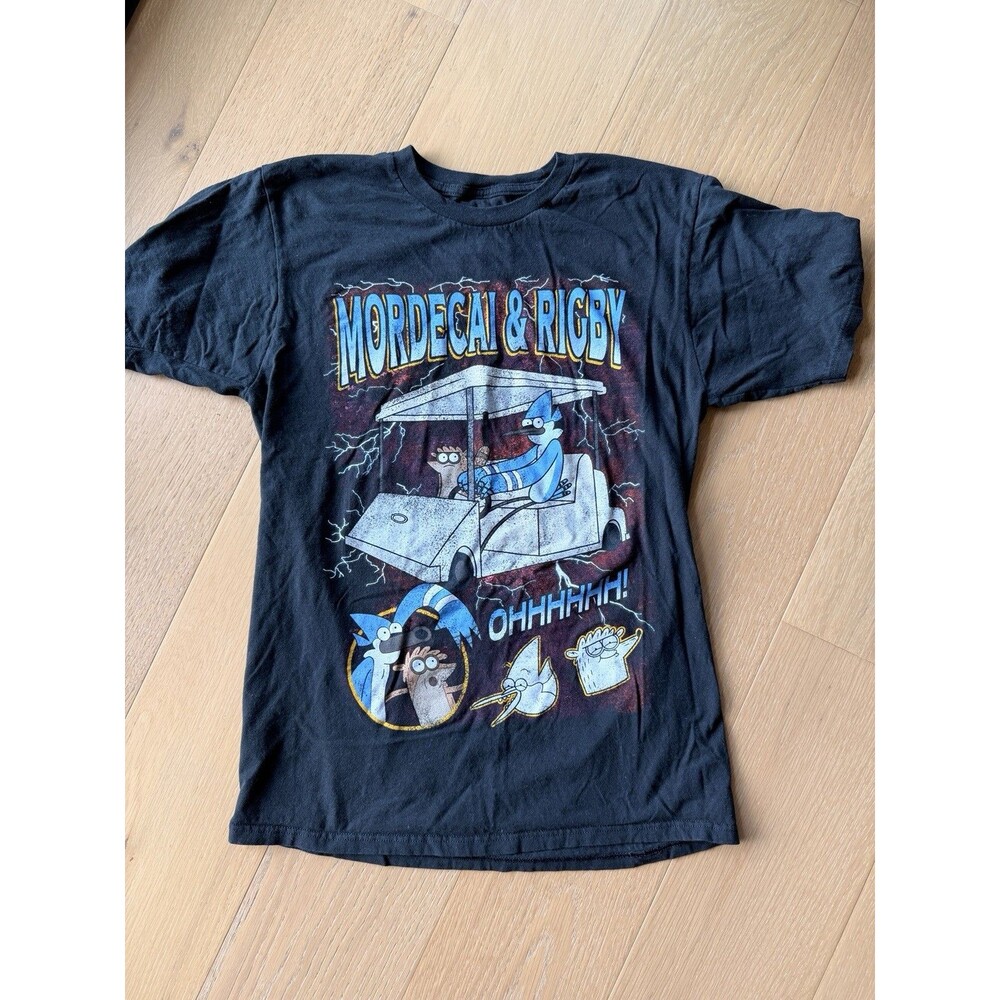 Regular Show Mordecai & Rigby Graphic T-Shirt Black Cartoon Network Tee Size M